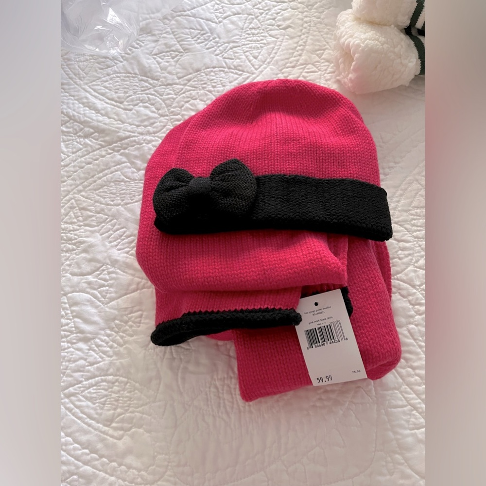 Brand hot pink Kate Spade hat and scarf set.